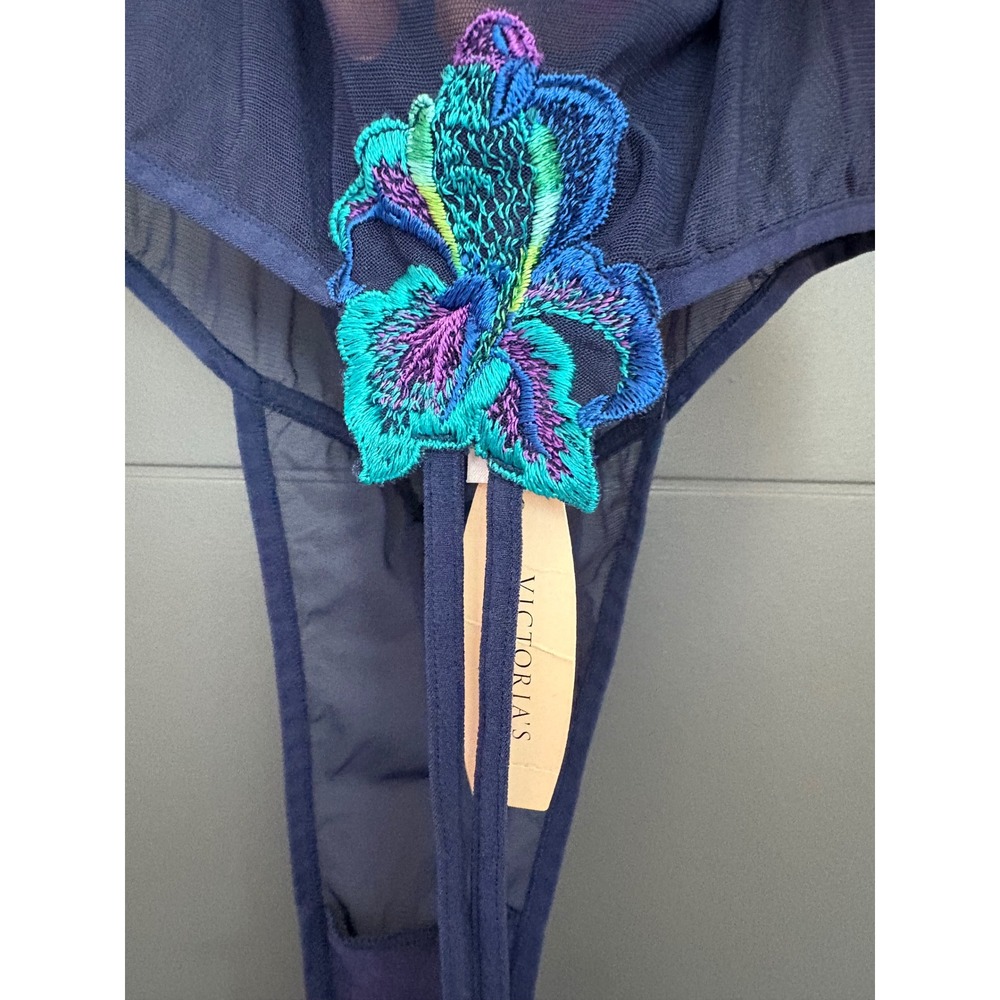 Victoria's Secret NEW floral  Embroidered Mesh Bodysuit Navy Blue 34C 0562 - Picture 6 of 9
